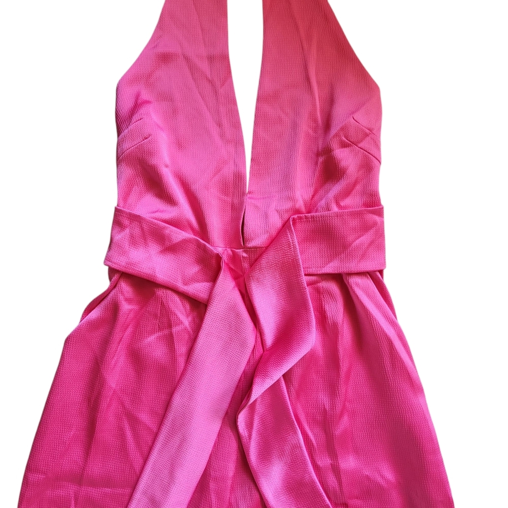 New Nookie Utopia Relaxed Full Length Wide Leg Halter Neck Jumpsuit Pink Pockets - Picture 7 of 15